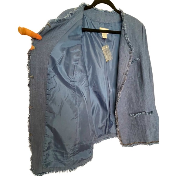 SOFT Surroundings Blue Linen Chambray Chain Lagenlook Coastal Jacket Blazer 3X - Picture 6 of 8
